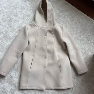 Libero Milano Beige Cream Hooded Button Front Coat